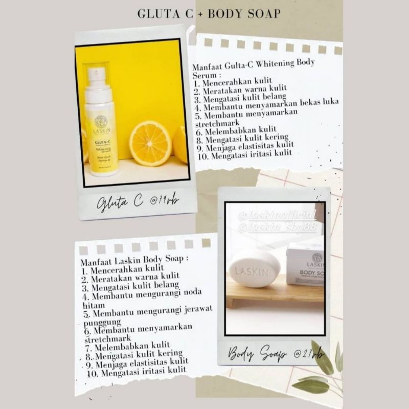 PAKET WHITENING BODY SERUM GLUTA C + BODY SOAP