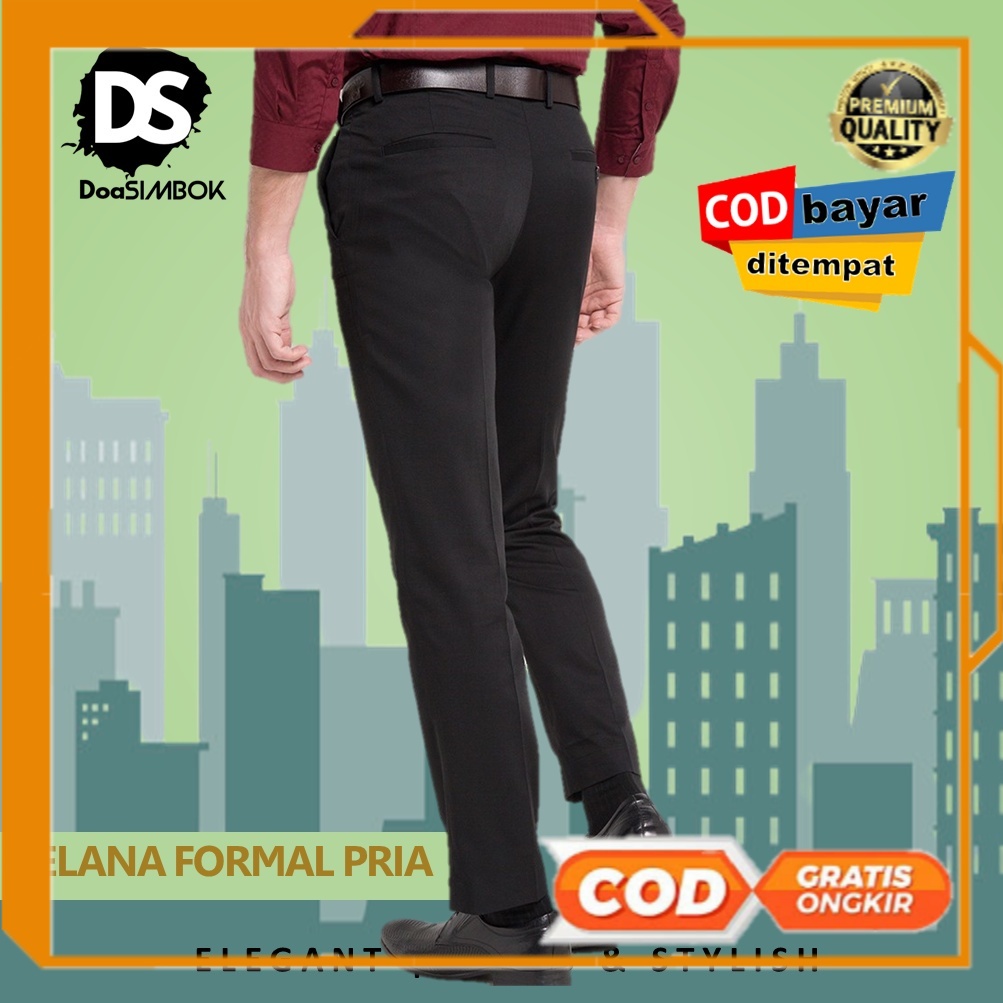 CELANA KANTOR PRIA OVERSIZE SLIMFIT // celana kantor pria sepan dasar standar hitam bahan kain clana