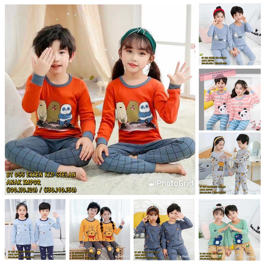 BEE - Baju Tidur Anak Premium / Setelan Kaos T-Shirt Katun Anak Unisex Exxen Import 055 - 008