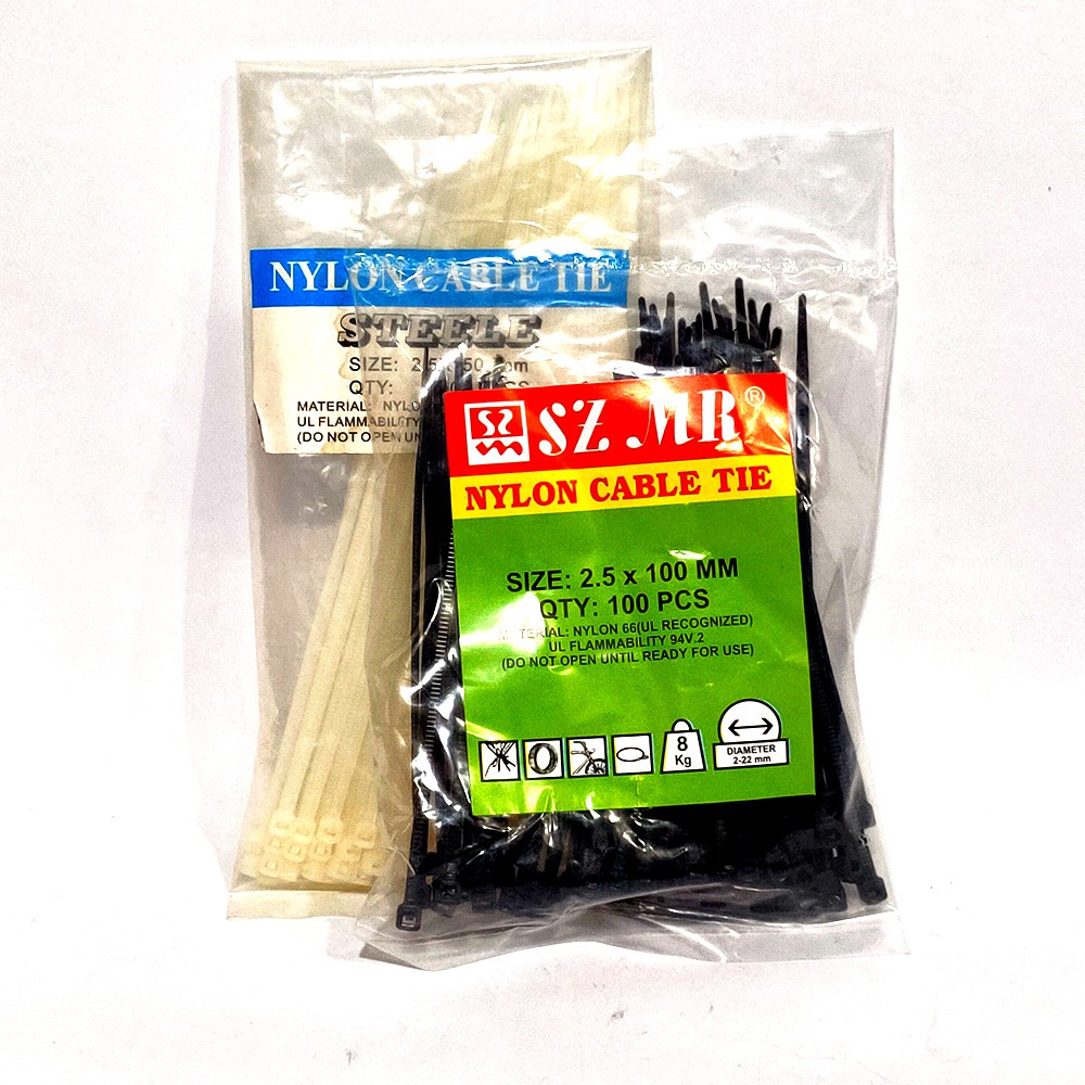 

KABEL TIS 2.5 MM x 10 CM CABLE TIES PUTIH & HITAM ISI 100 PCS
