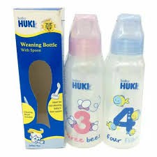 Huki Weaning Bottle with spoon / Botol sendok makan bayi feeder