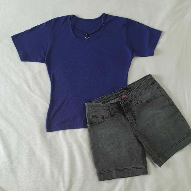 PRELOVED atasan blus wanita kaos ungu purple lilac leontin hati kalung shirt baju
