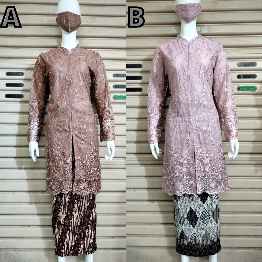 Setelan Kebaya Tunik / Kurung Tulle Sanghai Aneka Pilihan Warna