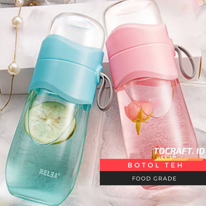 Tea Infuser Botol Minum unik Kaca bening 330ml / RELEA Infused Water Bottle-2