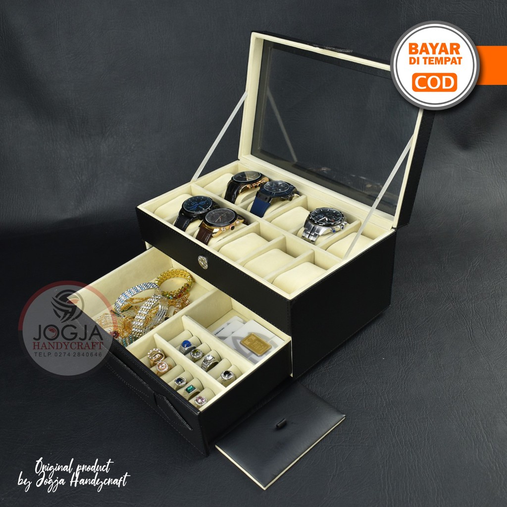 Black Cream Watch Box Organizer Mix Accesories Drawer