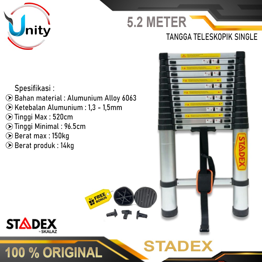 Tangga Lipat Alumunium Teleskopik Ladder 5.2 Meter Single Tangga Telescopic 5.2 M