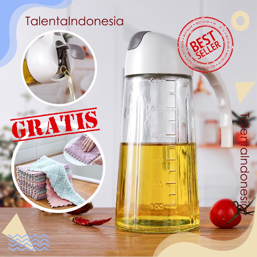 Botol Kaca Minyak Goreng 630ml Bottle Oil Pot Wadah Tempat Penyimpanan Bumbu Dapur Cuka Masak Kecap Saus (FREE LAP MICROFIBER)