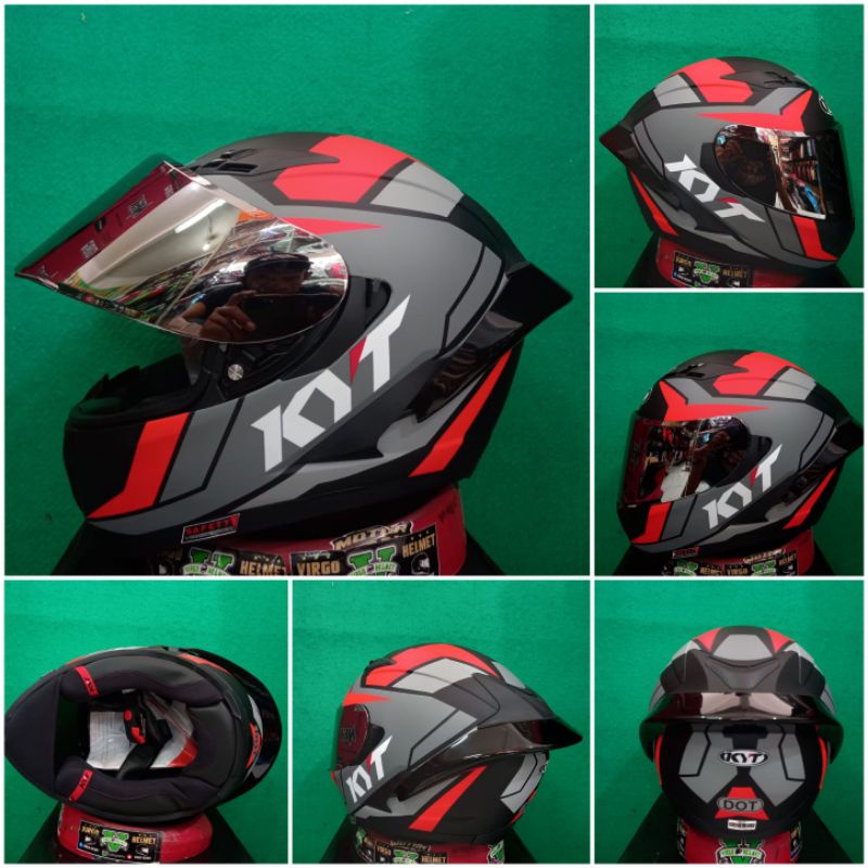 KYT FALCON FR RAID BLACK MATT RED FLUO GANTENG VISOR IRIDIUM + SPOILER