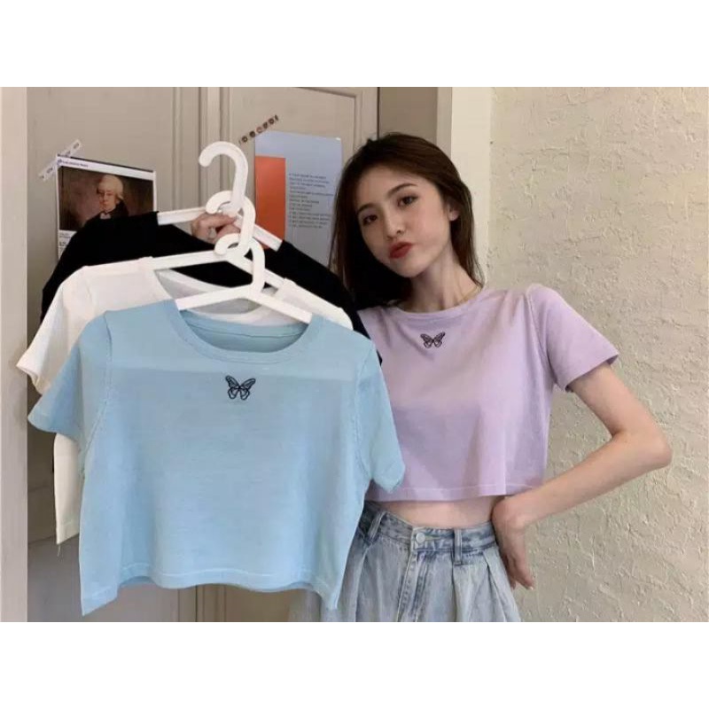 Kaos Crop Atasan Kupu Kupu