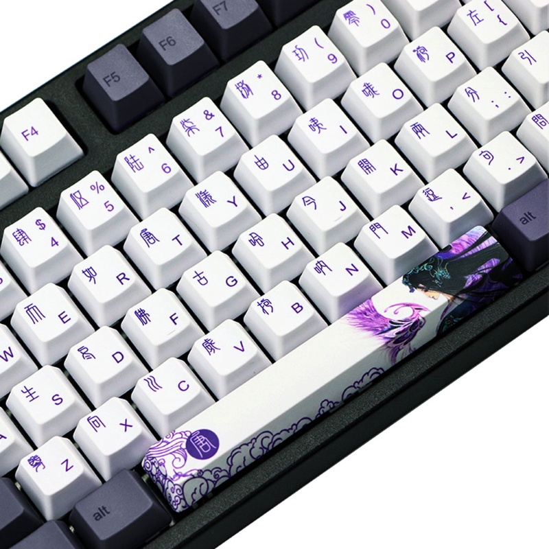 Keycaps Sublimasi PBT Tahan Lama btsg Ungu Datang Keycap 113kunci Aksesoris Pengganti Keyboard Keycap Gaya Cina