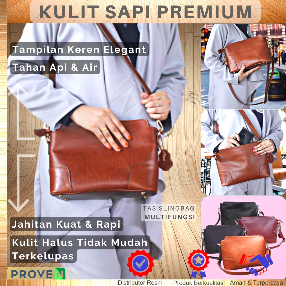 Tas Selempang Kulit Wanita Asli Tas Slempang Wanita Kulit Cewek AL02 Morgante Sling Bag Fungsional KULIT SAPI ASLI ALICE LEATHER GARANSI ORIGINAL