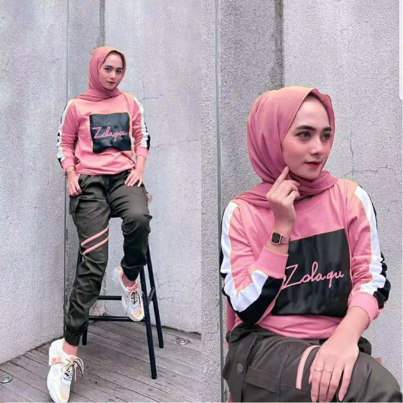 Zolaqu One Set Sporty | Premium Set Celana Giska Stelan l Baju Setelan Olahraga Senam Training
