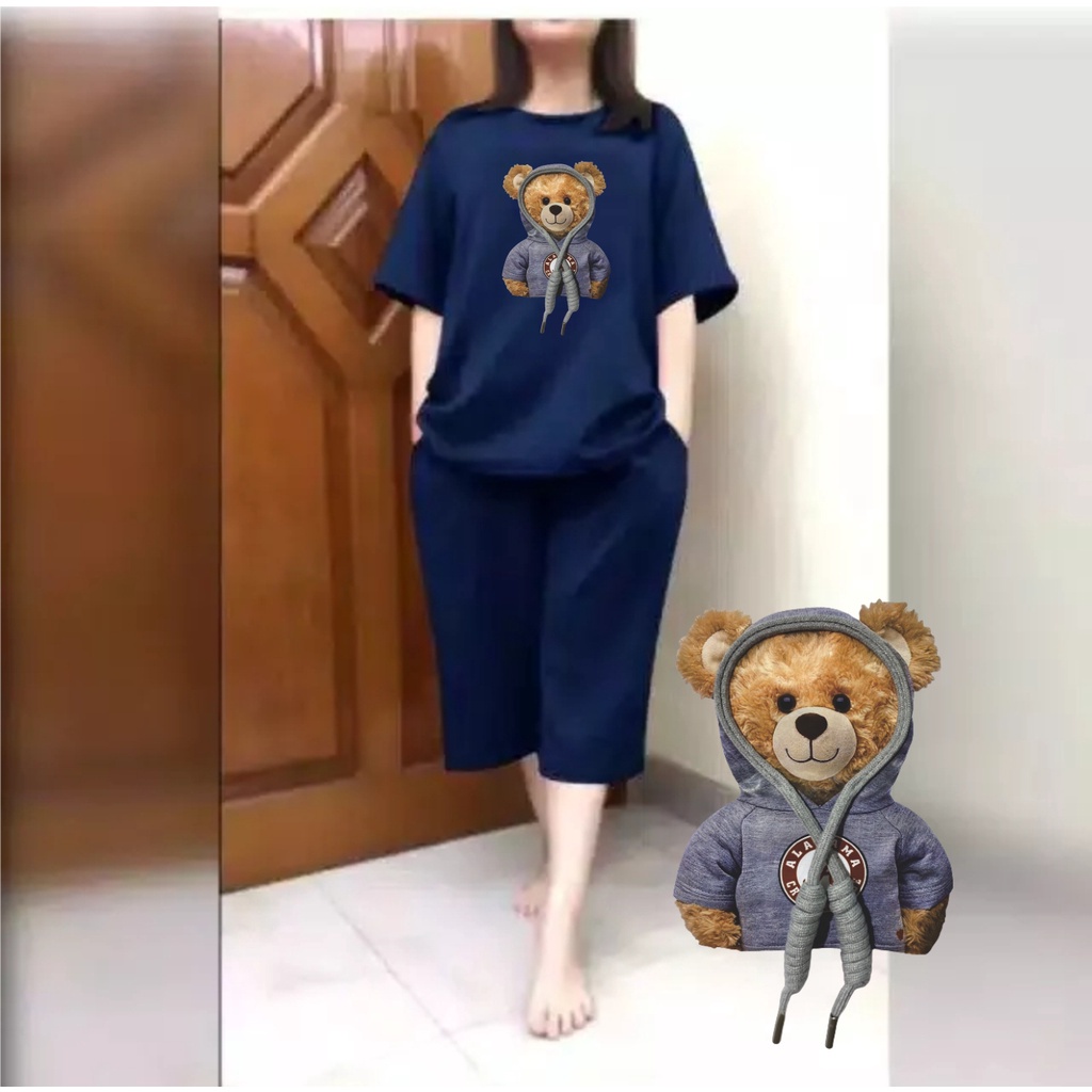 Setelan Wanita JUMBO + Celana Kulot 3/4 Big Size Fit XXL Teddy Hoodie