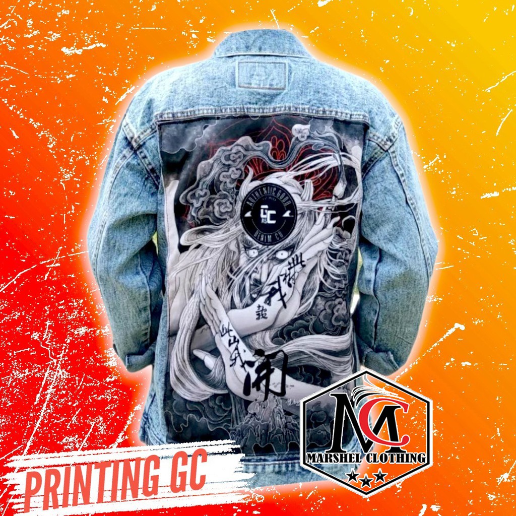 RCL - JAKET JEANS GAMBAR DENIM PRINTING PRIA GC GAMBAR BELAKANG - JAKET JEANS GAMBAR MURAH