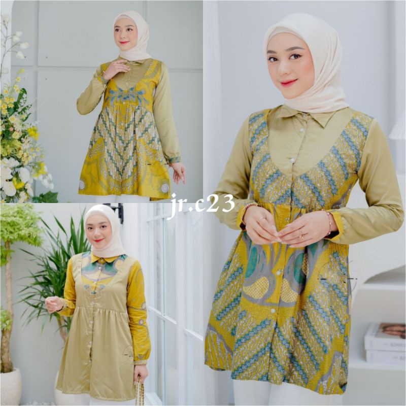 BAJU BATIK WANITA MODERN MONALISA GENES M, L, XL dan XXL asli QUEENBUTIK