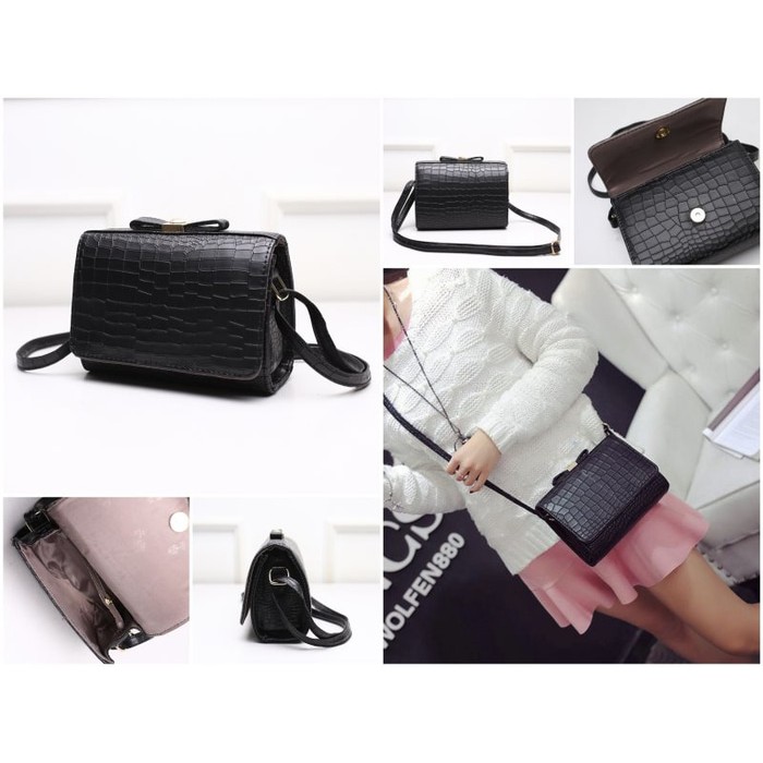 tas satchels selempang hitam croco import feminine wanita korea brande