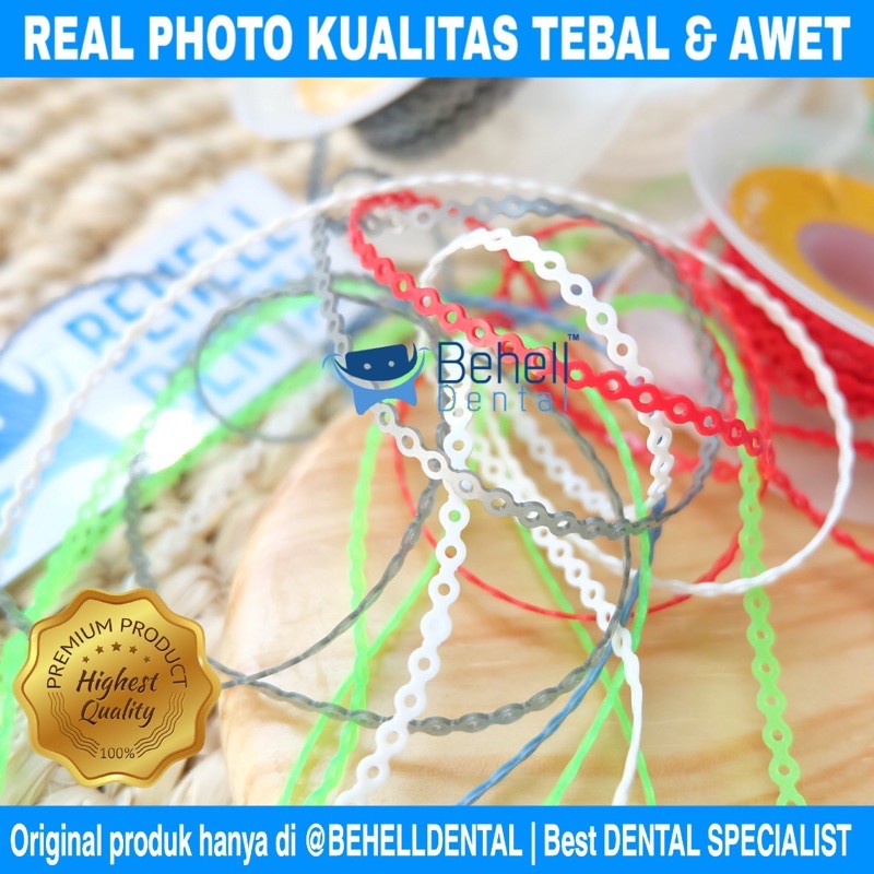 Behelldental ORIGINAL &amp; PREMIUM Karet Behel Motif Power Chain Sambung Tarik 10 cm - Beli 1 Meter add 10x - Tebal Kuat Awet - Ortho Orthodontic Power Chain - Rubber Braces Bracket