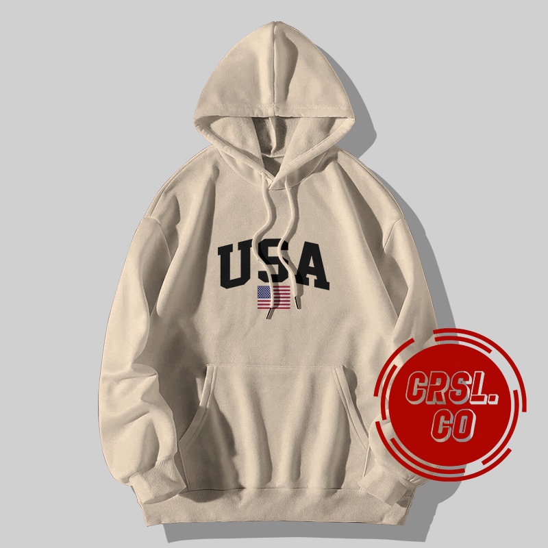 Sweater Hoodie Black USA Flag Gaya Kasual Motif Keren Bahan Cocok untuk Musim Dingin Warna Hitam dan Putih