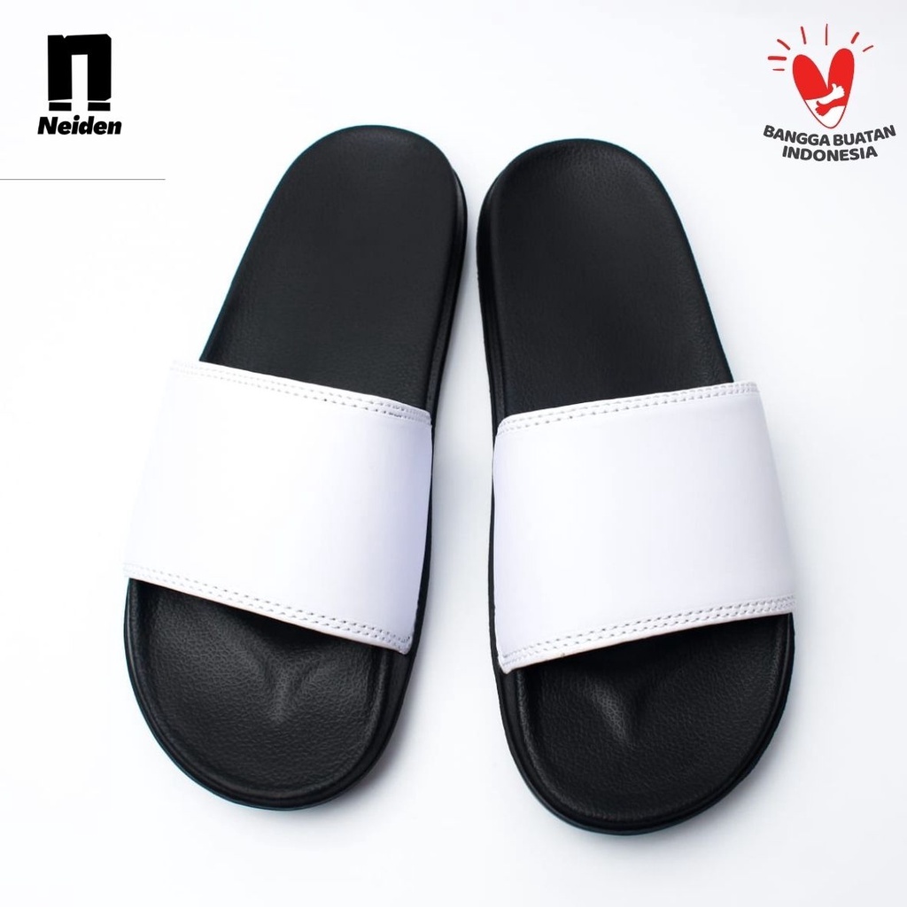 Sandal Slop Hitam Pria Wanita Slip On Flip Flop Basic Karet Distro Casual Anti Slip Quality Original by Neiden - (BISA COD)-Polosan Putih
