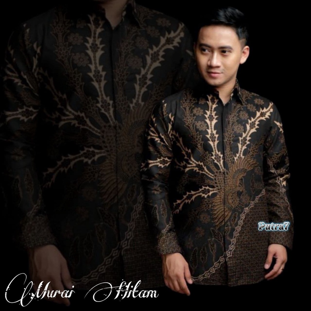 Batik Pria Lengan Panjang BATIK pria kekinian HRB026 motif KERATONAN Kode 002 size M L XL XXL 3L 4L 5L 6L Reguler-KMJ Murai hitam