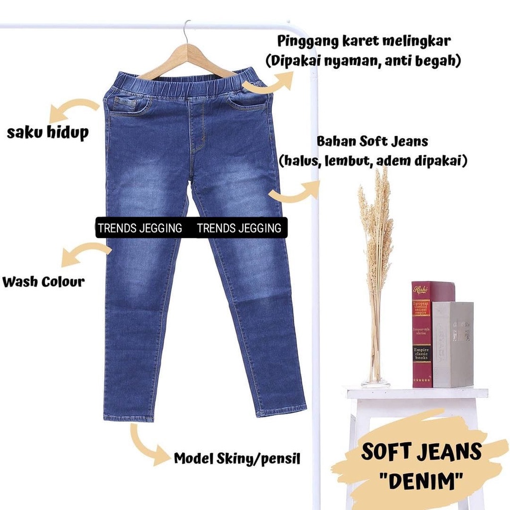 Celana Jegging Jeans Karet Pinggang Slimfit | Celana Cewek Legging