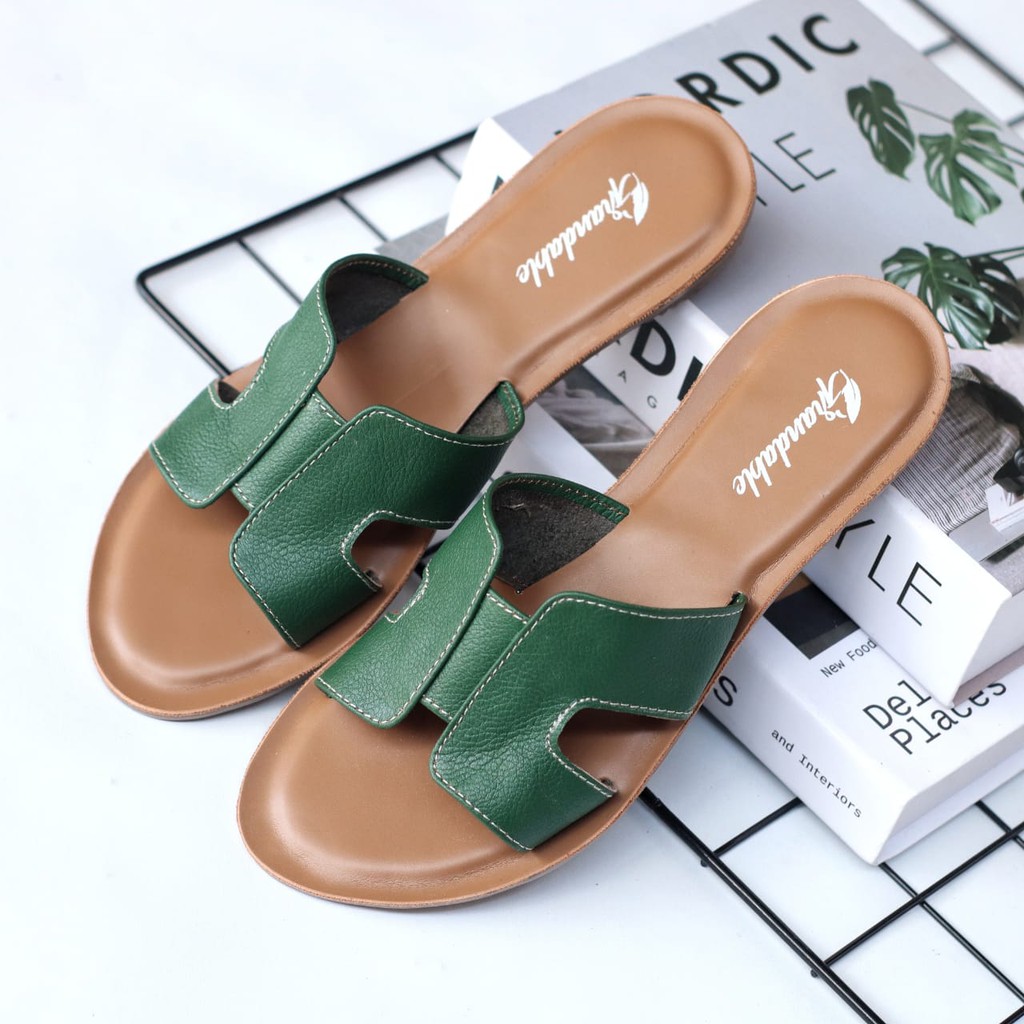 ABRHM x ADELIA Sandal Kulit Wanita Papirut Sendal Slop Asli Garut Sandal CAsual Wanita Original Murah