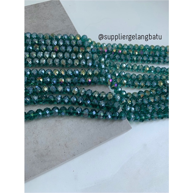 Kristal Ceko 14mm hijau TOSCA GREEN QUARTZ kuarsa AB metalik elyecraft bahan kalung gelang anting strap mask kerajinan tangan craft citayam fashion week etink vintage elegan bali manik crystal