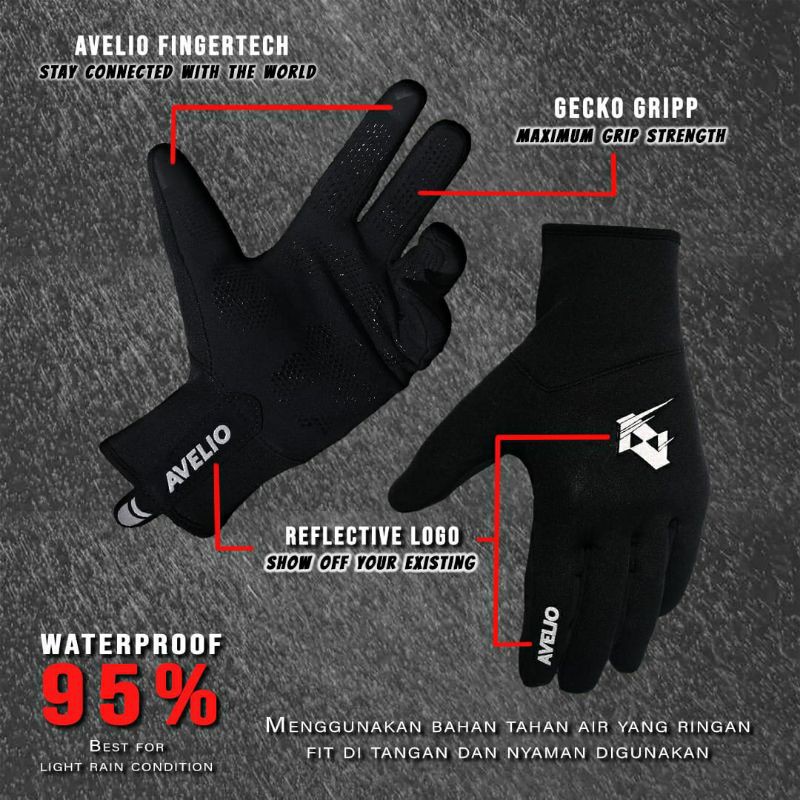 Avelio waterproof glove full finger sarung tangan sepeda windproof water resistant