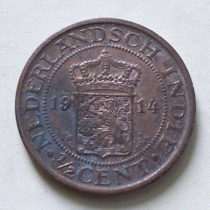 Koin Kuno 1/2 Cent Nederland Indie Tahun 1914 Benggol Kondisi Bagus
