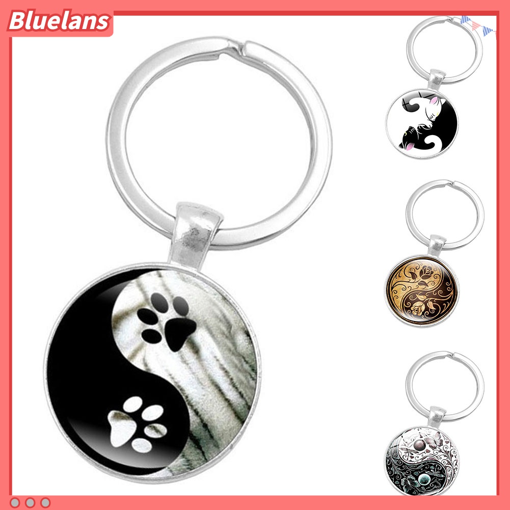 Gantungan Kunci Desain Yin Yang Tai Chi Bahan Kaca Cabochon Untuk Hadiah