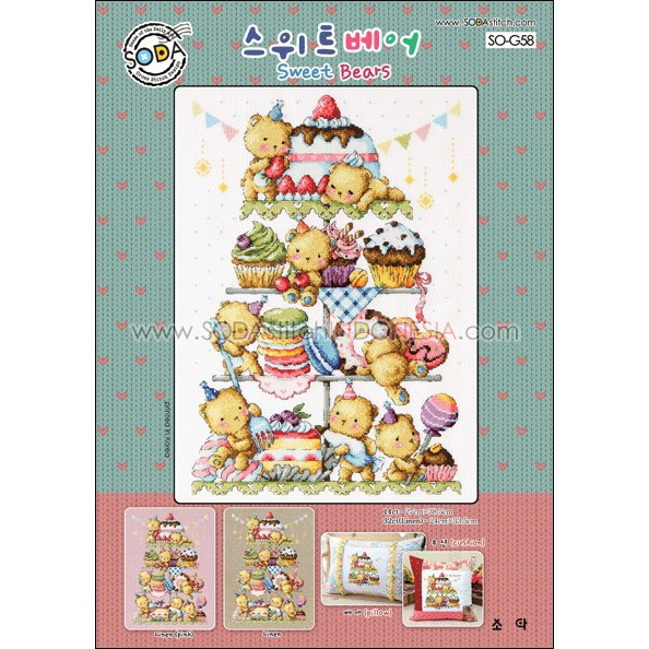 Paket DIY Craft Sulam Kristik / Cross Stitch Sodastitch SO-G58 - Sweet Bear Beruang Kue Cake