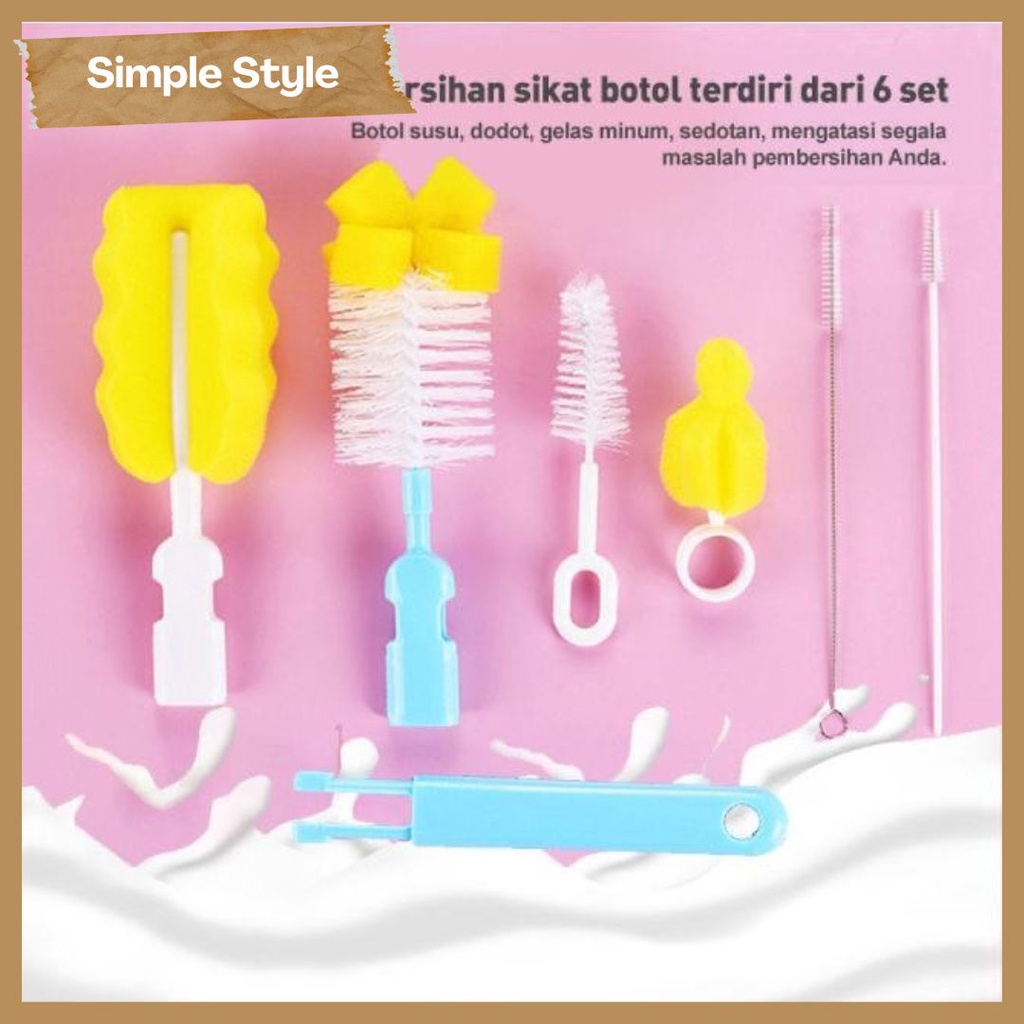 Ready Stok Brush Pembersih Botol susu Sikat botol Susu 1 set 6 in one