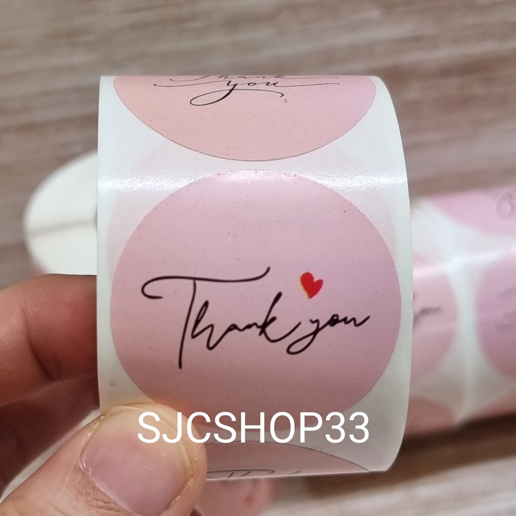 

1 roll isi 350 ukuran 3,8 cm sticker label thank you pink