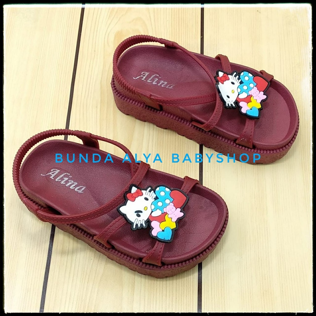 Sandal Anak Perempuan Jelly Usia 4 5 6 Tahun MARUN - Sendal Anak Cewek Karet Size 29 - 34 Kucing Alas Karet Anti Licin