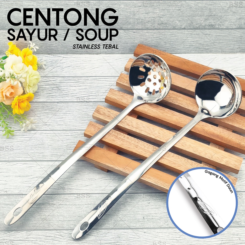 Centong Sayur Sup Sop Kuah Soup Bakso Lauk Stainless Tebal Lubang Pegangan Panjang