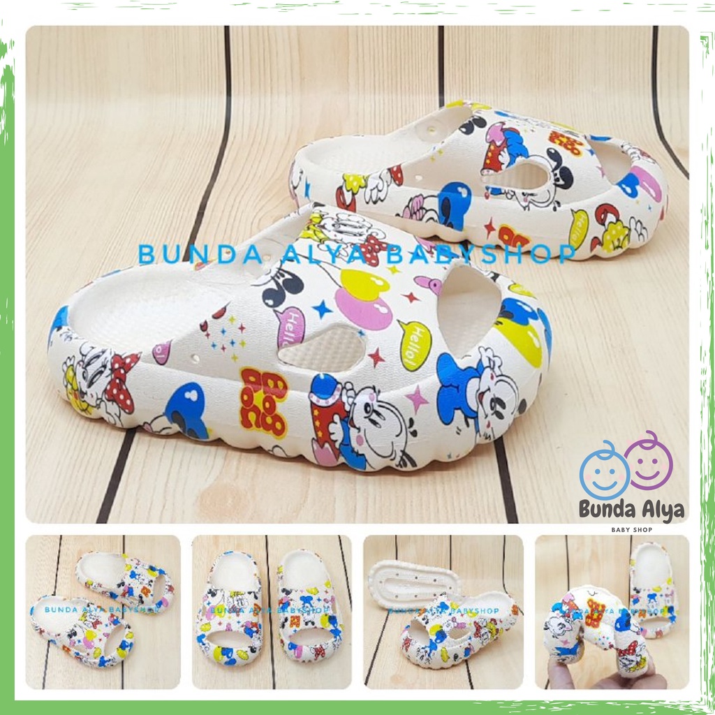 Sendal Anak Perempuan Usia 3 4 5 Tahun Slop Karet Elastis KREM - Sandal Anak Cewek Motif Kartun Lucu Model Kekinian Anti Licin Elastis Size 24-29