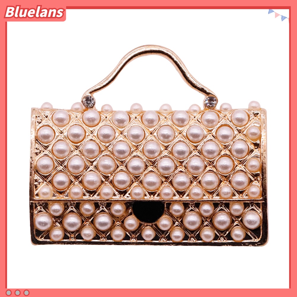 Bluelans Women Handbag Shape Faux Pearl Inlaid Brooch Pin Denim Jacket Collar Badge Gift