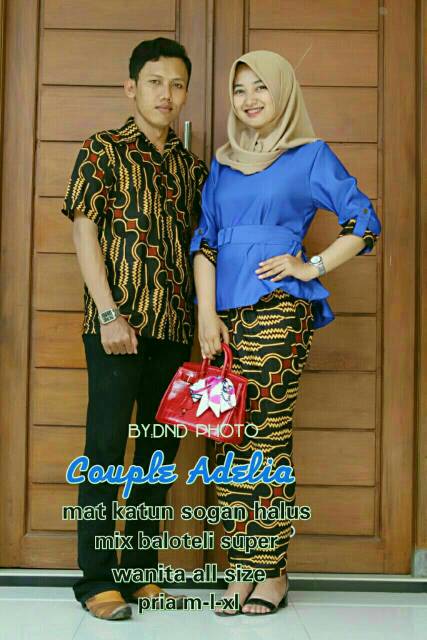 Sarimbit Batik Anggun Couple Sania Mawar ruffle - Warna Ungu, Tosca, pink, Biru, Kuning - M - L -XL.