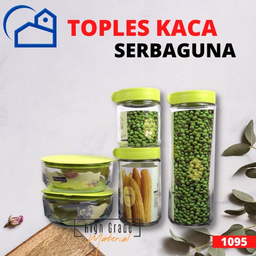 Toples Kaca Serbaguna 5 set / Toples Kaca Multifungsi 1 set isi 5 / Toples Kaca Kue Snack / Bahan makanan 1095