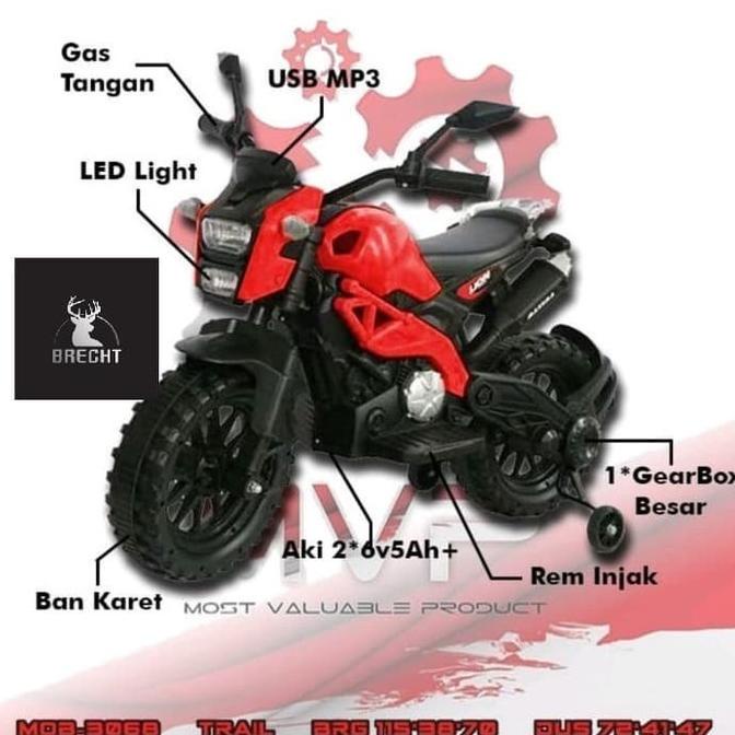 (Jtr/Cargo) Mainan Motor Aki Anak Trail Mob 3068 Ban Karet