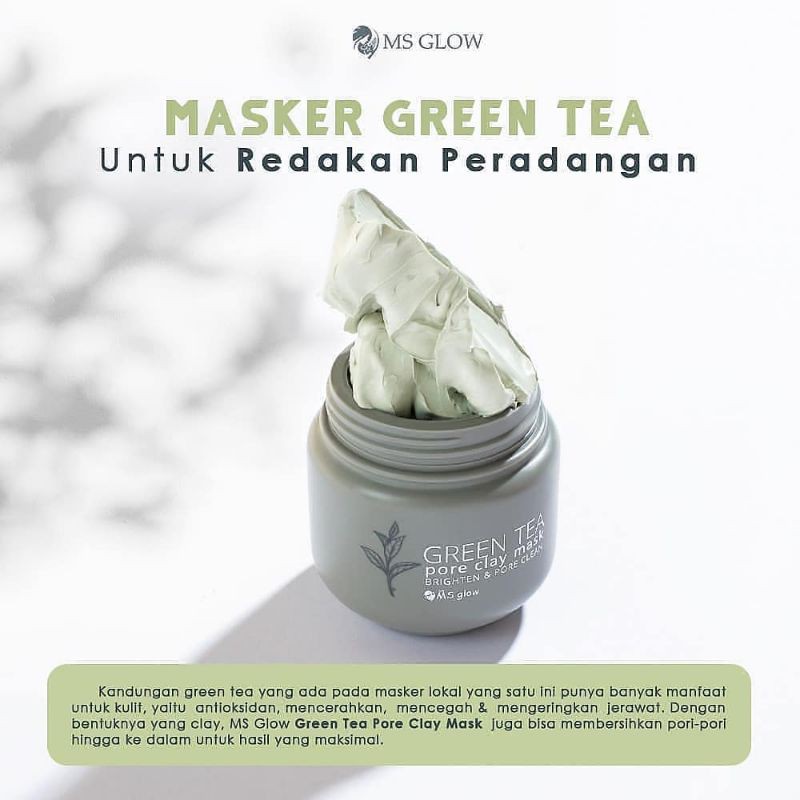 MASKER WAJAH GREEN TEA CLAY MASK MS GLOW ORI