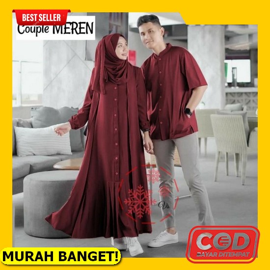 Set Baju Couple Pria Wanita Gamis Kemeja Koko Suami Istri Pasangan Muslim Batik Modis Terbaru 2022 C