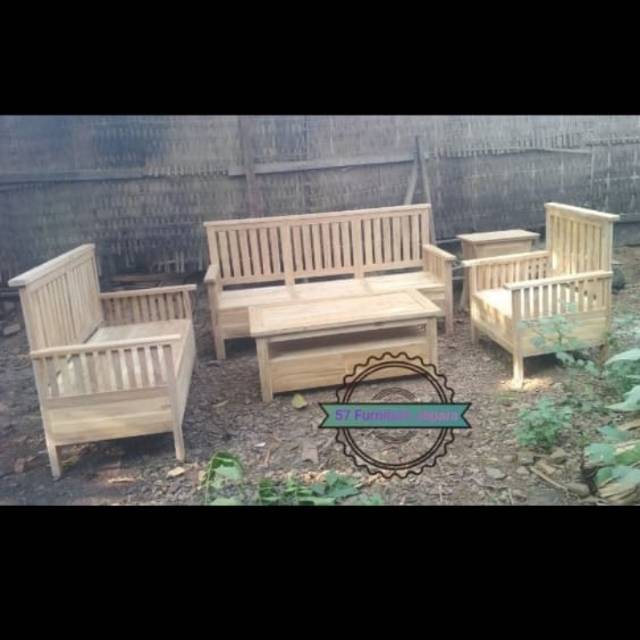 Meja Kursi Tamu Minimalis Kursi Jari Meja Laci Polos Jati Mentahan -Jepara