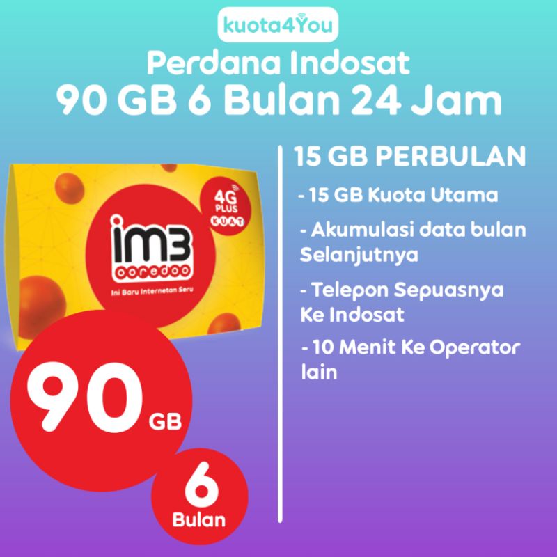 Perdana Indosat 90GB 24 Jam 6 Bulan