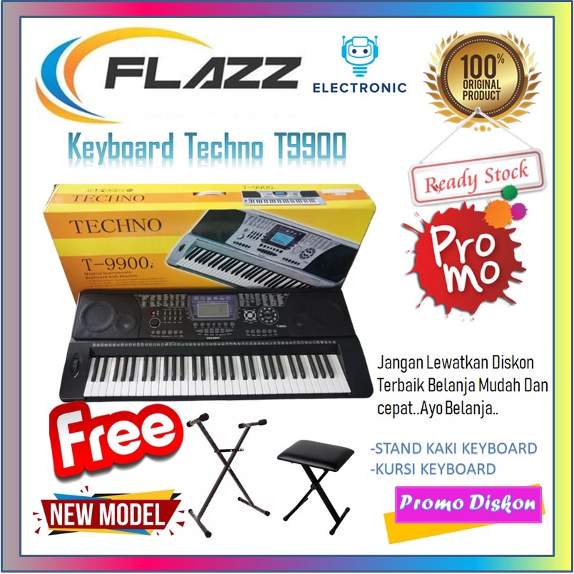 Keyboard piano Techno T9900 Original free stand+kursi keyboard