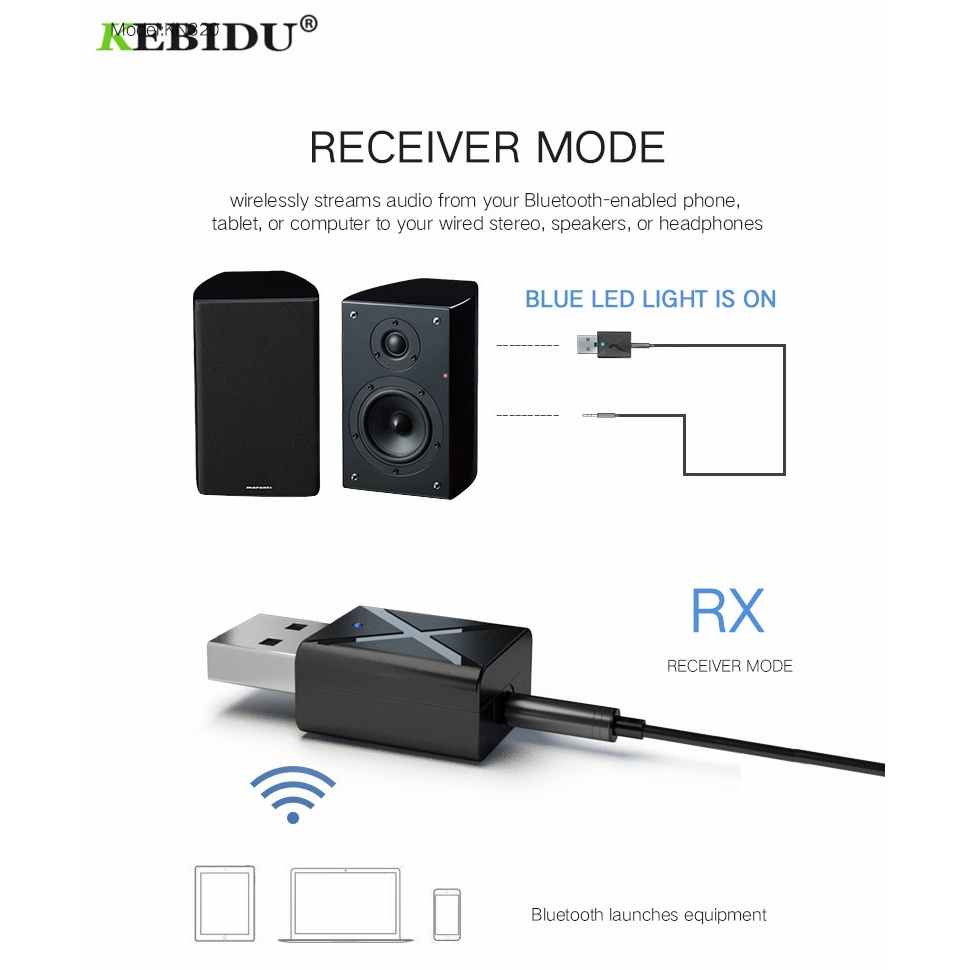 KEBIDU 2 in 1 USB Dongle HiFi Audio Bluetooth Transmitter &amp; Receiver - KN320