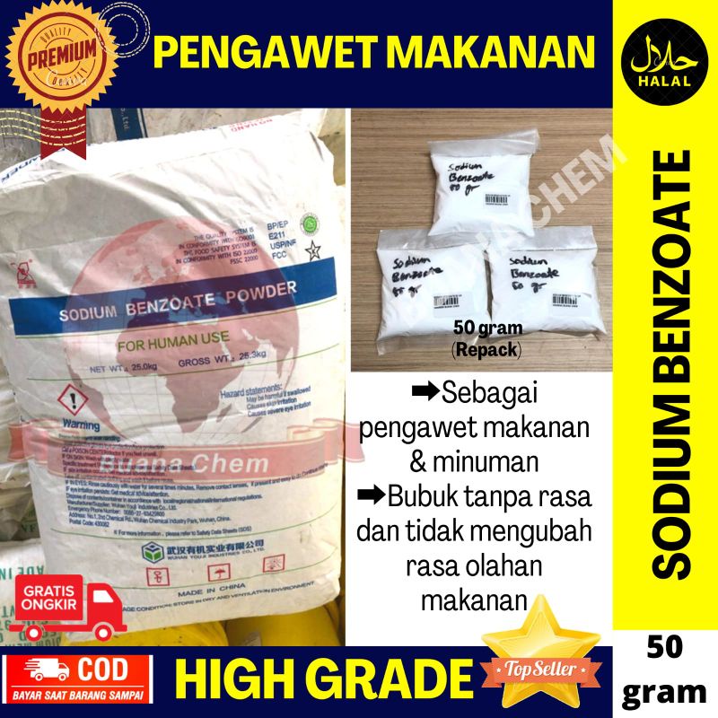

Sodium Benzoate Food Grade 50 gr/ Natrium Benzoat / Pengawet Makanan Minuman