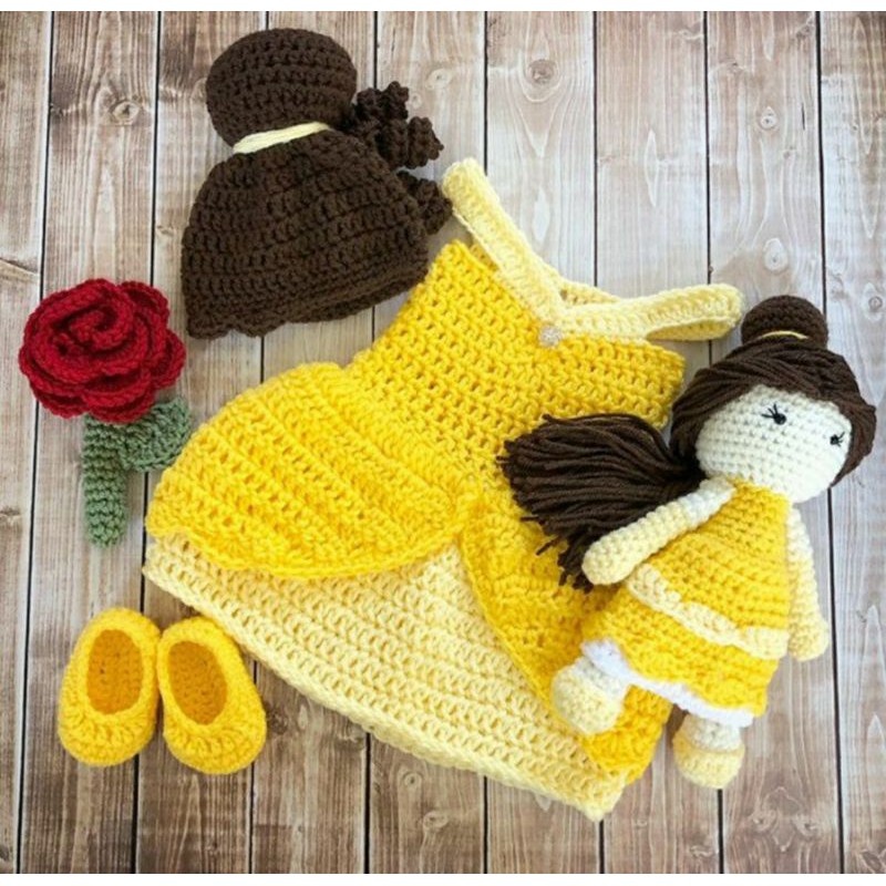 KOSTUM BAJU BAYI PRINCESS BELLE / BAJU RAJUT BAYI PRINCESS BELLE / PROPERTI FOTOGRAFI