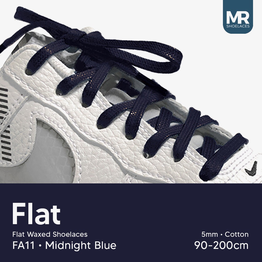 MR Shoelaces FA11 Midnight Blue Tali Sepatu Lilin 5mm Gepeng Flat Pipih (Waxed Laces) 90cm 100cm 120cm 200cm - Premium Shoelace Biru