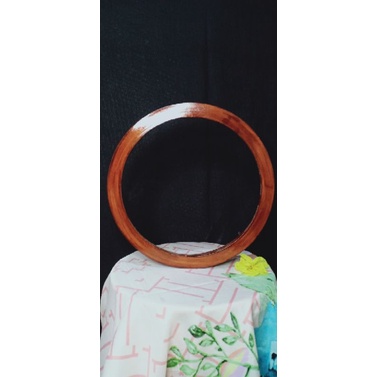 Pigura bulat D40 motif kayu akrilik pigora mahar frame bulat mahar rustic